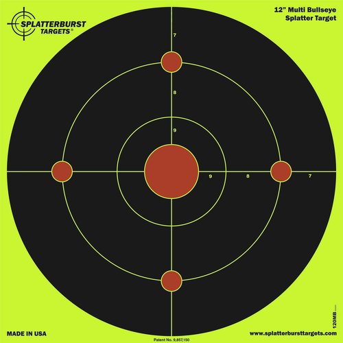 Splatterburst Targets - 12 inch Multi-Bullseye Splatter Target - Easily See Your Shots Burst Bright Fluorescent Yellow Upon Impact - Made in USA (50 Pack)