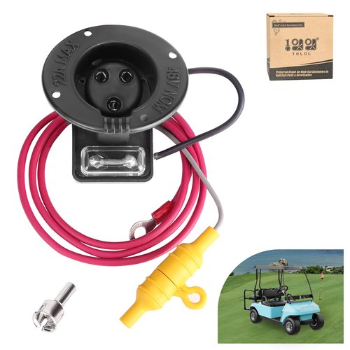 10L0L Golf Cart Charger Receptacle & Fuse Assembly 48V for Club Car DS, Replace OEM 101802101, 1017968-01, 1018949-01, Golf Cart Club Car DS Charger Port