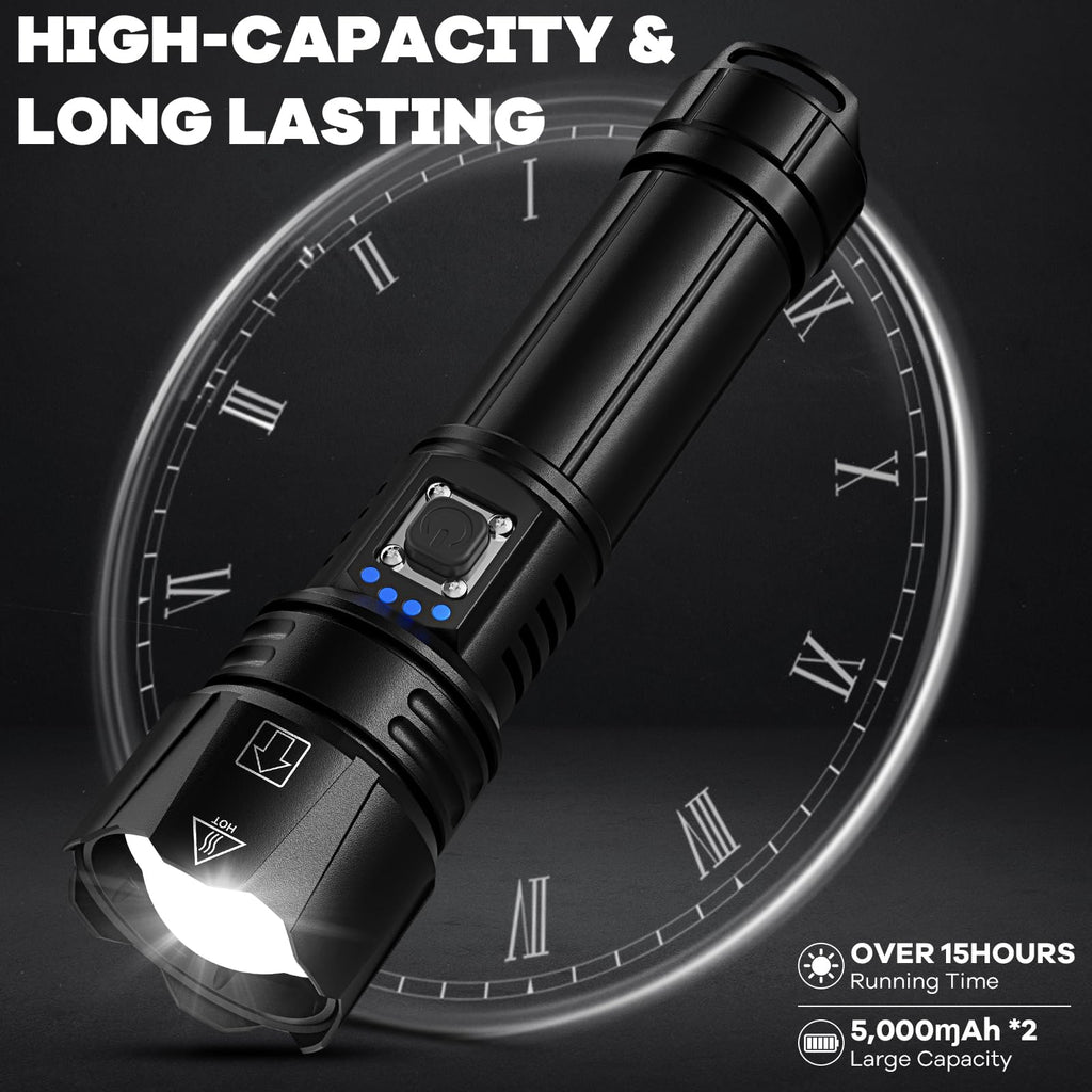 Rechargeable Flashlights High Lumens, 2Pack 99000 Lumen Super Bright Led Flashlight with 5 Modes & 15H Long Runtime, Powerful Waterproof Handheld Flash Light for Home Camping