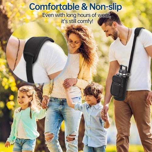Ajrwiiy Water Bottle Carrier Bag for YETI Rambler 46/36oz Bottle - Water Bottle Holder with Strap, Adjustable Shoulder Sling Bag with 2 Pocket for Travel Hiking