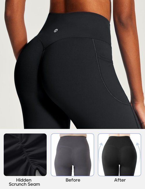 Heathyoga Butt Lifting Wide Leg Leggings with Pockets for Women Straight Leg Yoga Pants Women No Front Seam Workout Leggings Black