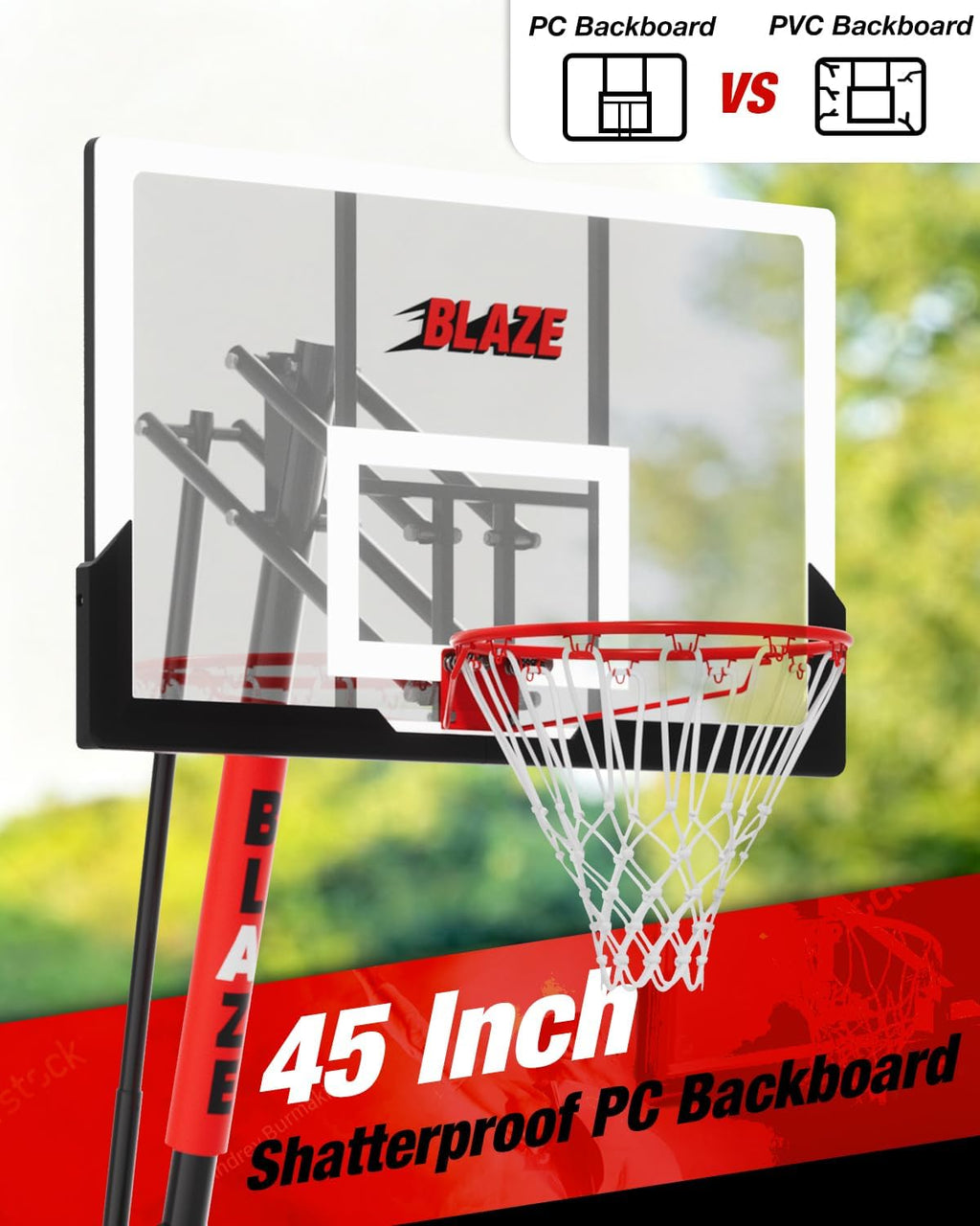 Skiennix Basketball Hoop - Height Adjustable 5.3-10ft Portable Goal System with 45-Inch Shatterproof Backboard
