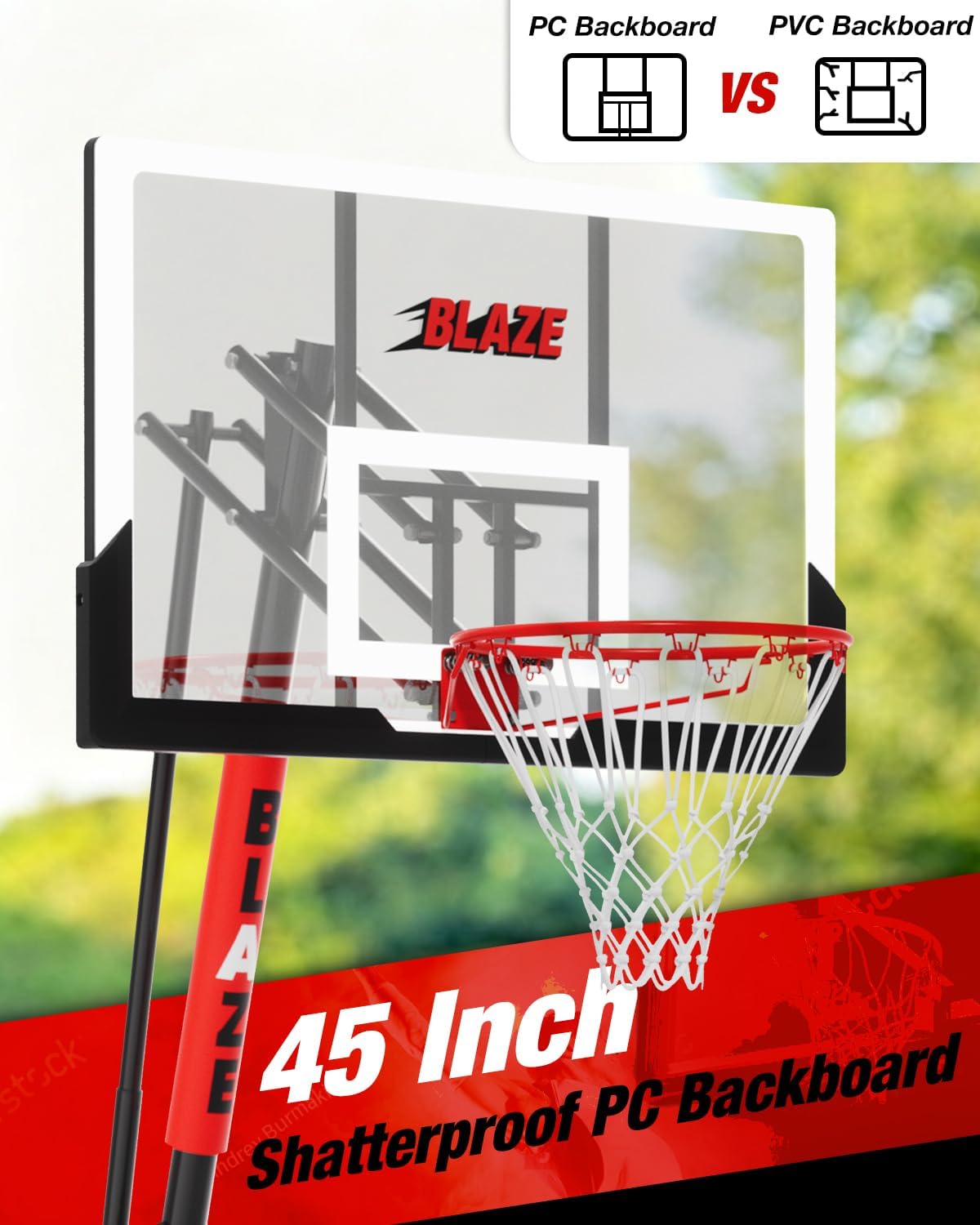 Skiennix Basketball Hoop - Height Adjustable 5.3-10ft Portable Goal System with 45-Inch Shatterproof Backboard