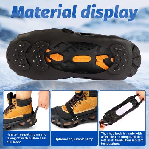 Ice Cleats for Shoes and Boots with 30 Spikes Anti Slip Snow Crampons, Shoe Spikes for Snow and Ice (Medium)