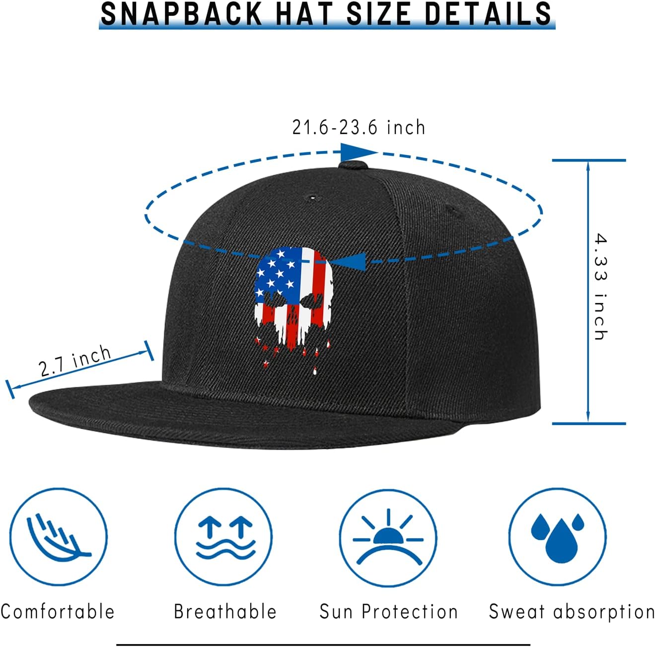 Snapback Hat - Black Baseball Cap for Men & Boys | Stylish Flat Bill Trucker Cap Gift for Teens