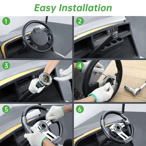 10L0L Golf Cart Steering Wheel Adapter Fits Club Car DS 5-6 Holes Golf Cart Steering Wheel - Black