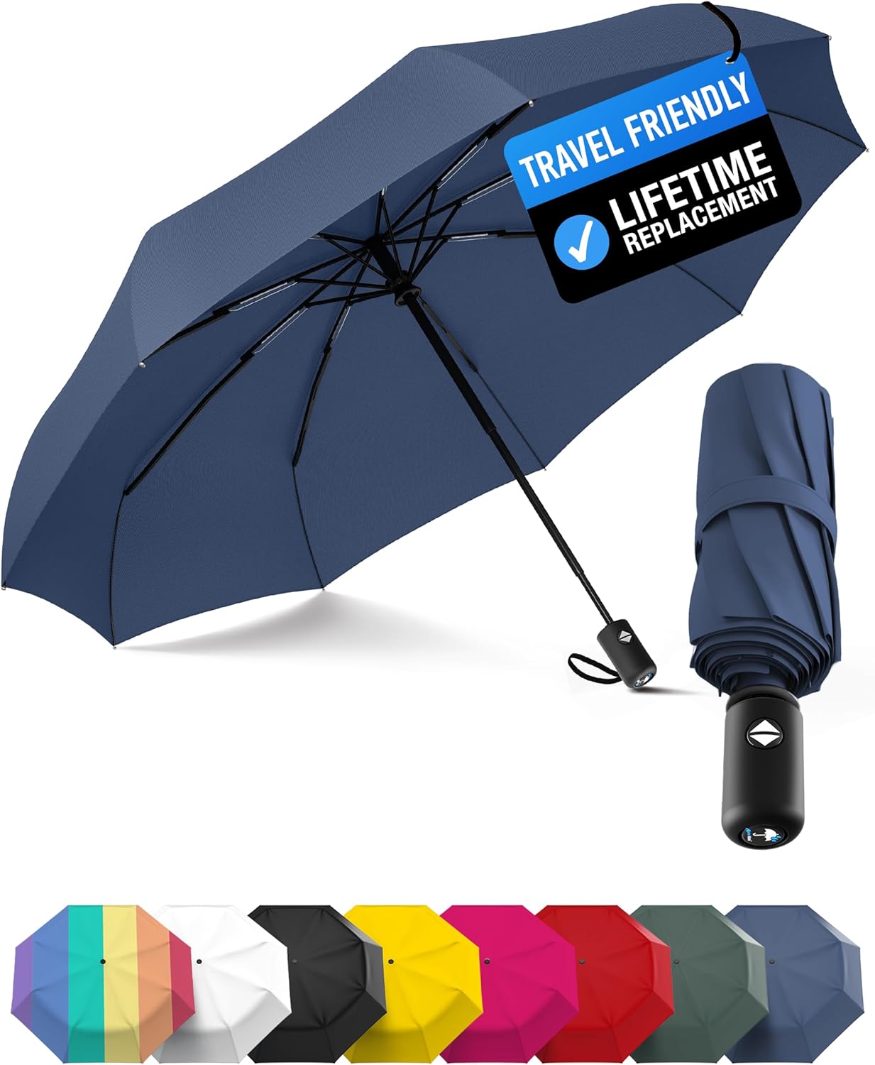 Rain-Mate Compact Windproof Umbrella - Auto Open/Close, Lightweight & Portable for Travel - Durable Fiberglass Design