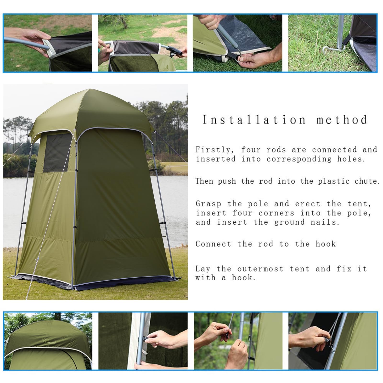 Vidalido Outdoor Camping Shower Tent Easy Setup Privacy Changing Room Portable Camp Shower Tents for Camping with Floor, Waterproof Privacy Shelters Toilet Tent (Army Green)