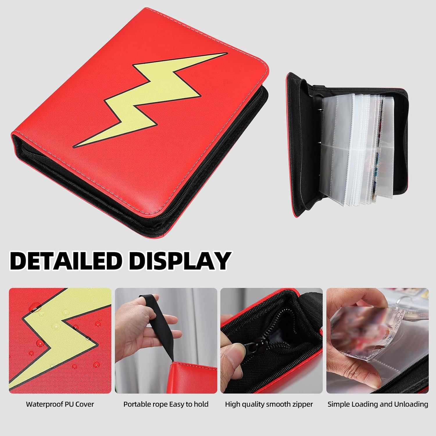 Skiennix Trading Card Album - 4 Pocket PU Premium Zip Binder with 50 Removable Sleeves | Red & White