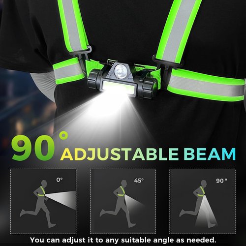 OMKHE Running Lights for Runners 500LM, Reflective Vest with LED Light 90°Adjustable Tilt, Back Red Warning Light, USB Rechargeable High Visibility Vest for Night Walking/Cycling/Jogging