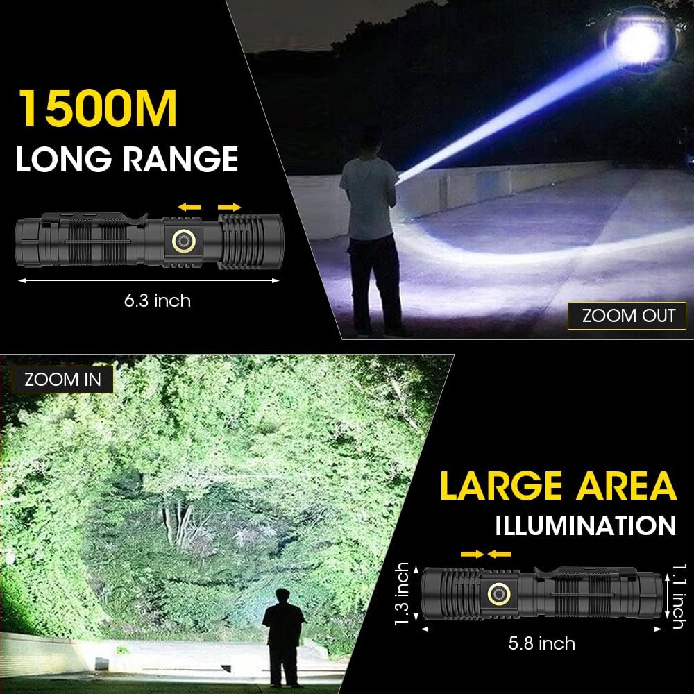 Skiennix Rechargeable Flashlight - High Lumens Super Bright LED | Long-Range Zoomable, Waterproof, 2-Pack