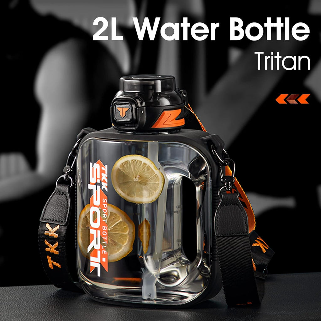 TKK Half Gallon Water Bottle - Large Capacity 64 Oz Tritan Jug with Straw | BPA Free, Dishwasher Safe, Black