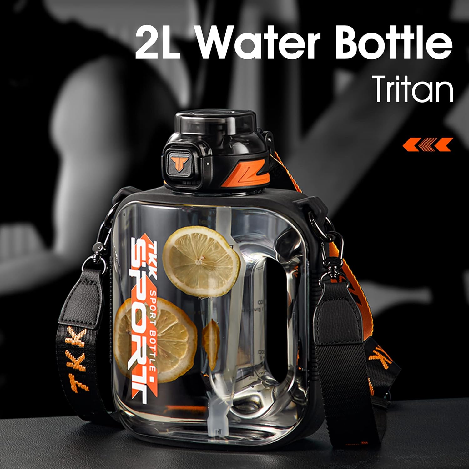 TKK Half Gallon Water Bottle - Large Capacity 64 Oz Tritan Jug with Straw | BPA Free, Dishwasher Safe, Black