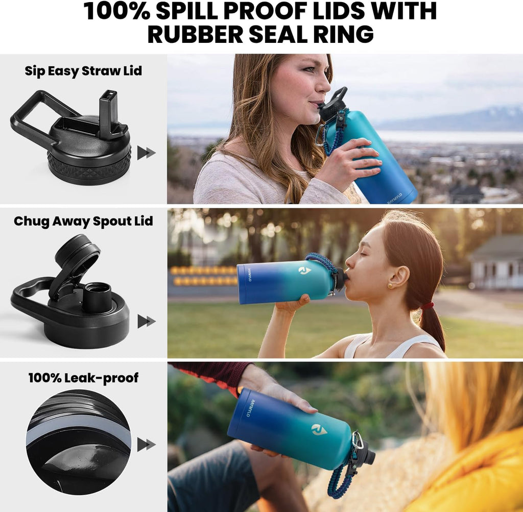 Skiennix Insulated Water Bottle - 87 Oz Triple Wall Vacuum Stainless Steel | Cold for 48 Hrs, Leak Proof, Cyan Blue