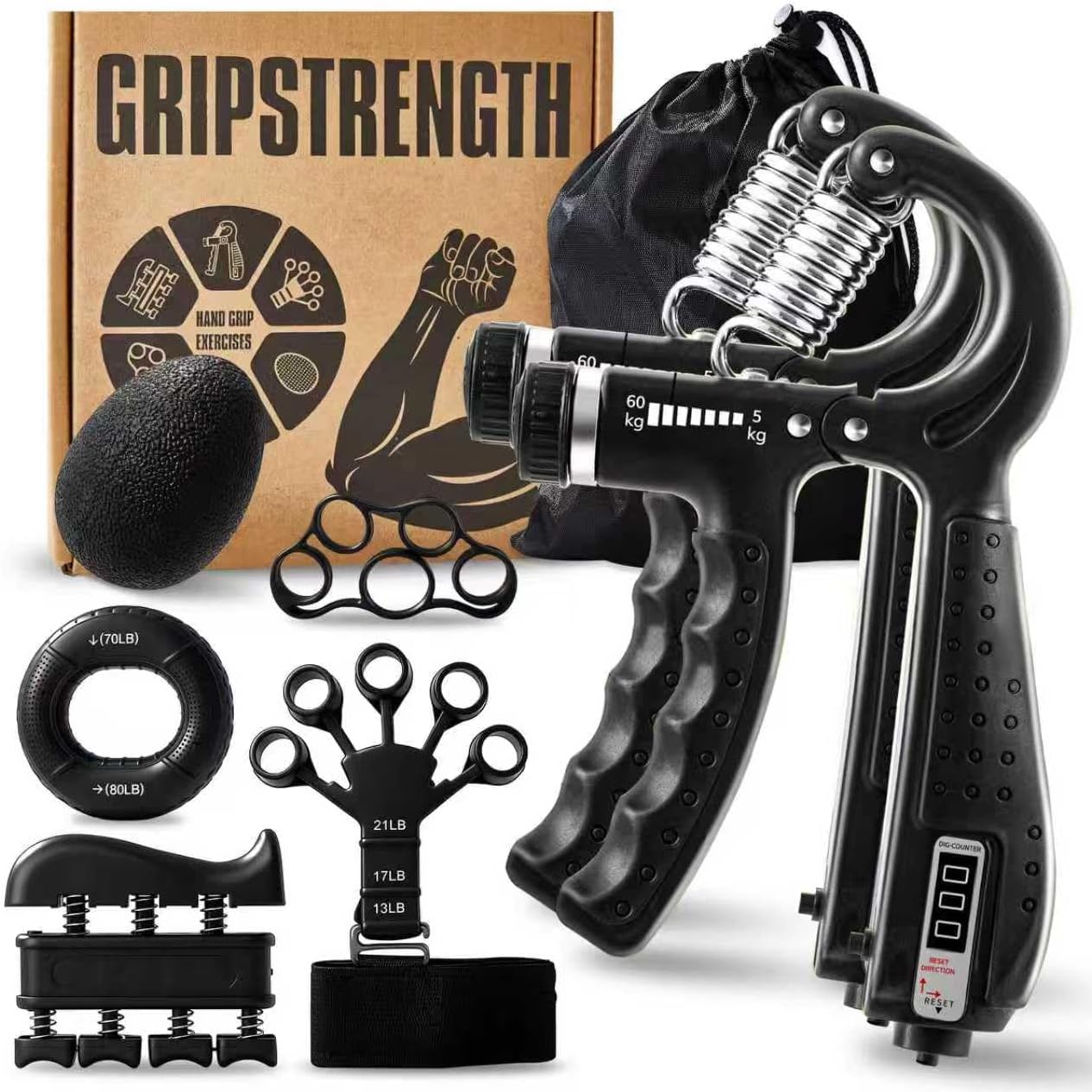 Skiennix Grip Strength Trainer Kit - 7PCS Adjustable Forearm Grips & Finger Stretchers | Hand Exercise Tools