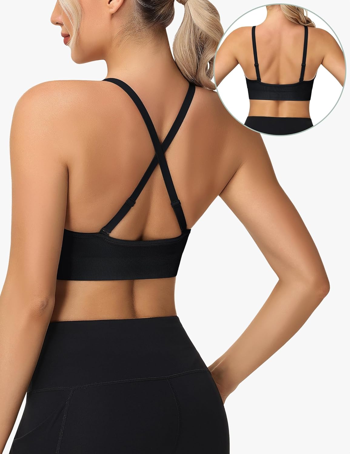 WANAYOU Sports Bras for Women - Deep V Neck Adjustable Criss Cross Back Bralettes | 3 Pack