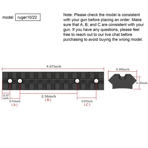 TPO Ruger 10/22 Picatinny Rail Mount for Red Dot, Scopes, Optics
