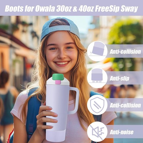 Mity Rain Protective Silicone Boots for Owala 30oz & 40oz FreeSip Sway Bottles - Light Purple, Enhance Stability & Prevent Scratches