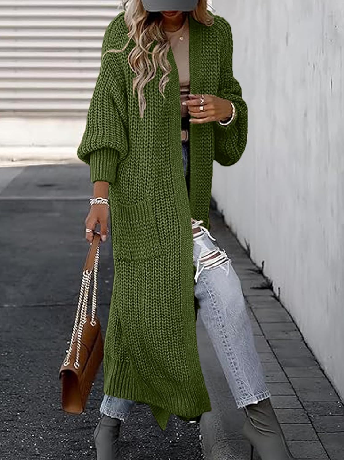 Skiennix Women's Oversized Cardigan Sweater - Cozy Knit Long Coat with Pockets for Fall & Winter