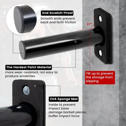 Wall Mounted Weight Plate Rack Storage, Steel Wall Mounted Weight Plate Holder Fits 2" Plates for Home Gyms, Garages, and Power Racks (Black-4pis)