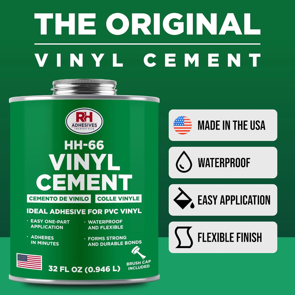 RH Adhesives HH-66 Vinyl Cement 32 oz - Waterproof Flexible Adhesive for PVC & Vinyl Repair