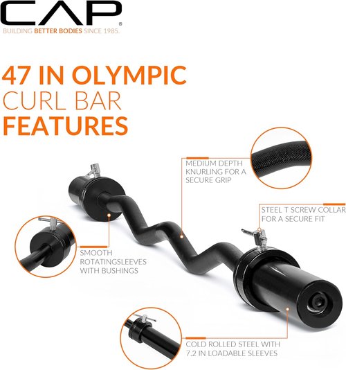 CAP Barbell 47-Inch Olympic EZ Curl Bar - Ideal for 2-Inch Weight Plates | Multiple Options Available