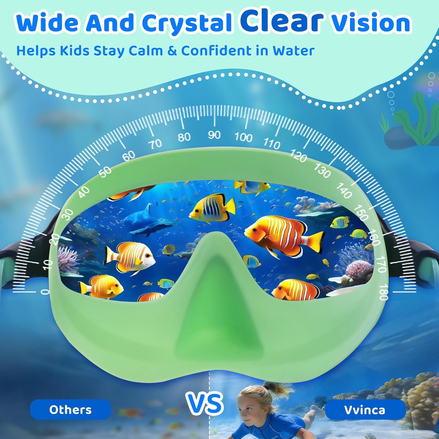 Vvinca Kids Swim Goggles - Anti-Fog UV Protection & Nose Cover | 2 Pack for Ages 3-14