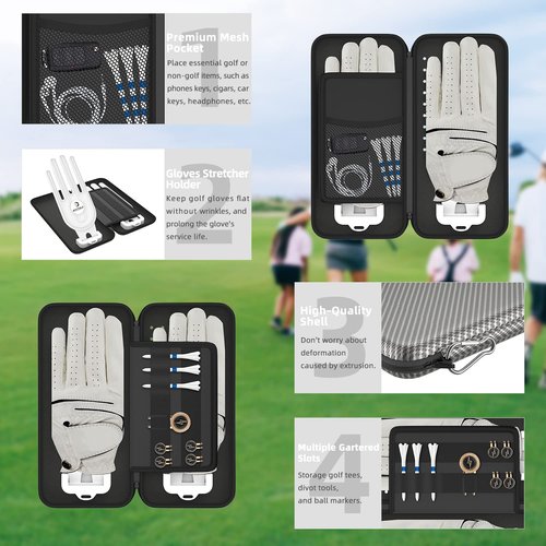ACCTOLF Golf Glove Case, Golf Glove Case with Two Gloves Holder for Golf Bag Accessories, Golf Storage Organizer for Tees, Divot Tool, Ball Markers for Men and Women Golfer