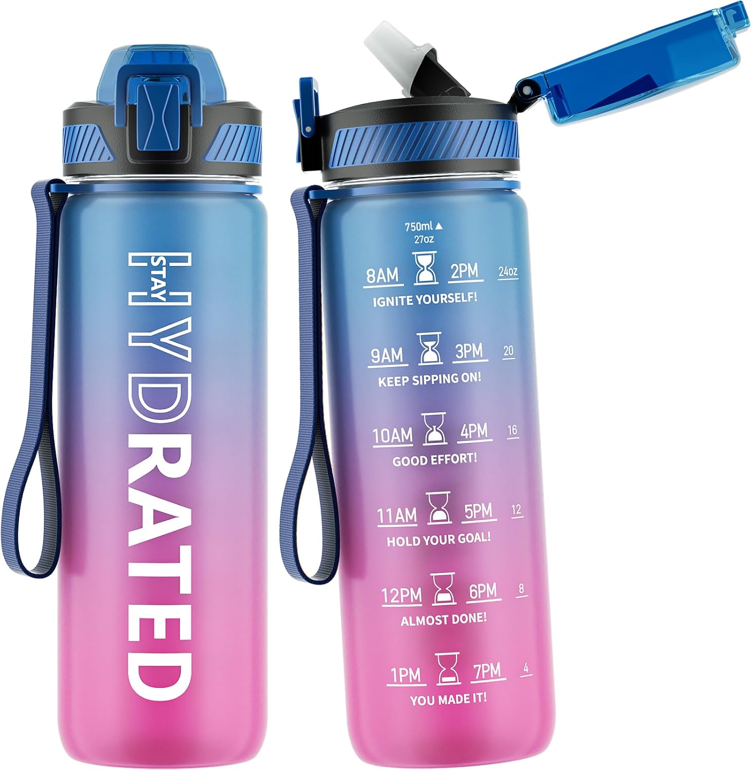Skiennix 27oz Motivational Water Bottle - BPA-Free Tritan with Time Marker & Carry Strap | Leakproof Design for Fitness & Outdoor Use