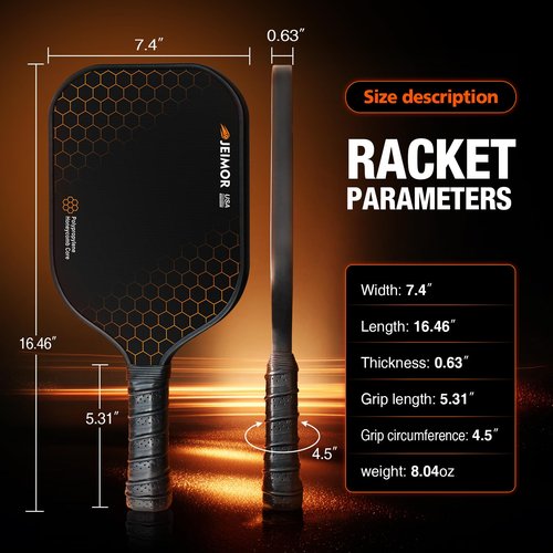 Jeimor Pickleball Paddles Set of 2 - USAPA Standard Fiberglass Face with Enhanced Grit Texture for Max Spin,Control Pickleball Paddles,Lightweight Polymer Rackets, 4 Balls and Carry Bag