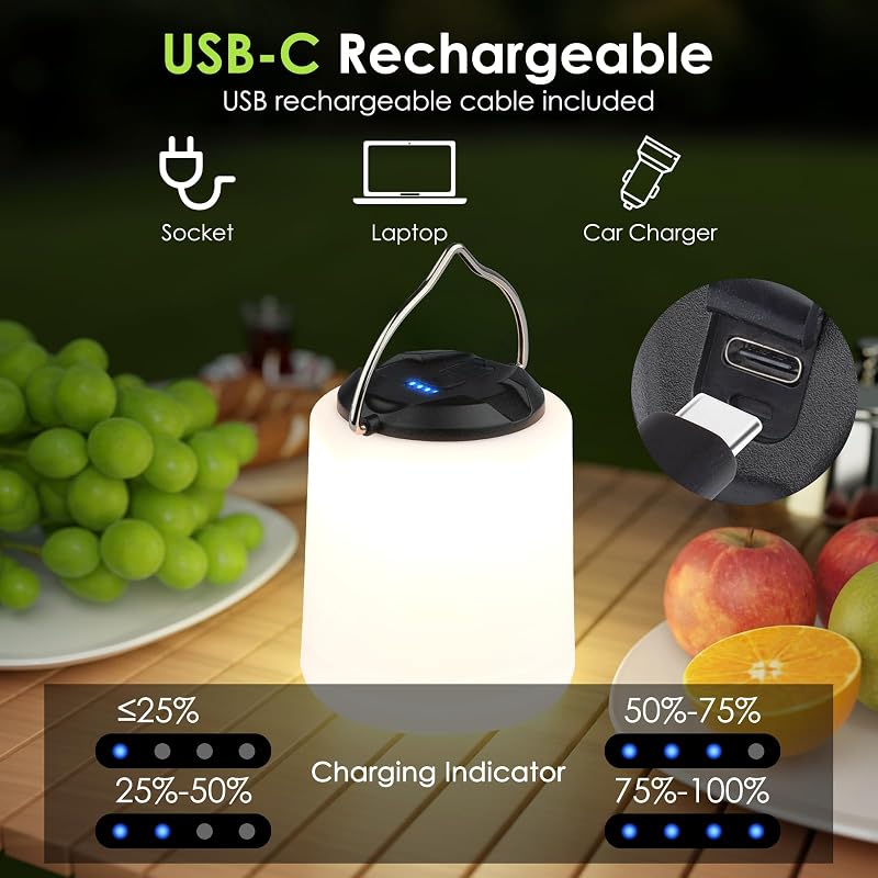 BOBKID LED Camping Lantern - Rechargeable, 1000 Lumens, 360° Light, IP44 Waterproof (Black)