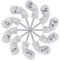 10 Pcs Iron Covers for Golf Clubs, Premium PU Leather Golf Iron Covers with Big Number Design, Fits Most Iron Clubs, Designed for Easy On and Off (White)