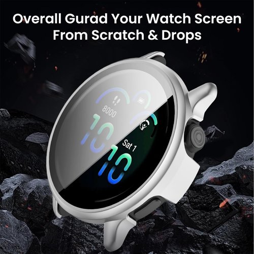Compatible with Garmin Vivoactive 6 Case, All-Around PC Cover + HD Tempered Glass Screen Protector for Garmin Vivoactive6 Smart Watch Accessories (Clear+Black+Blue+Silver+Green)