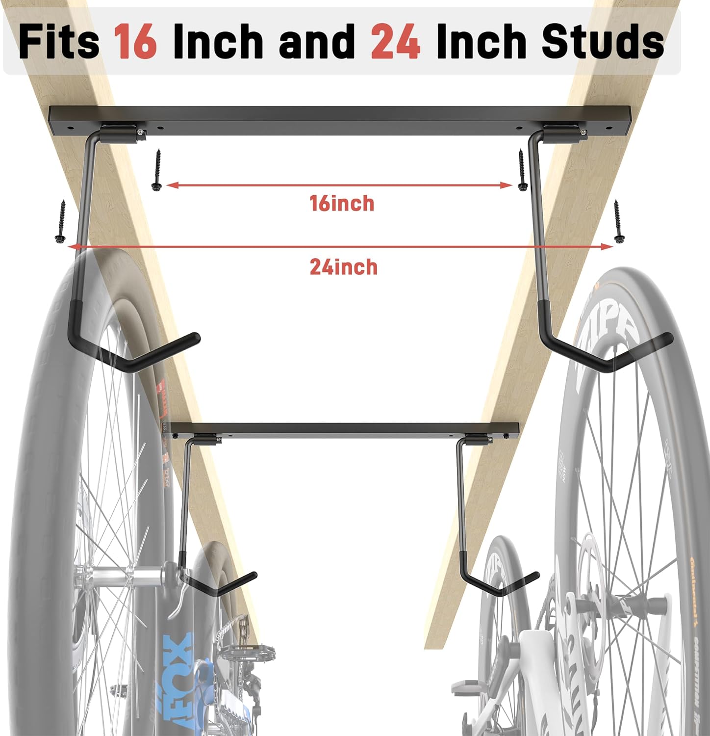Ultrawall Ceiling Bike Rack - Indoor Bike Storage Hanger for 2 Bikes Horizontally or 4 Bikes Vertically | Adjustable Hooks, 25 Inch