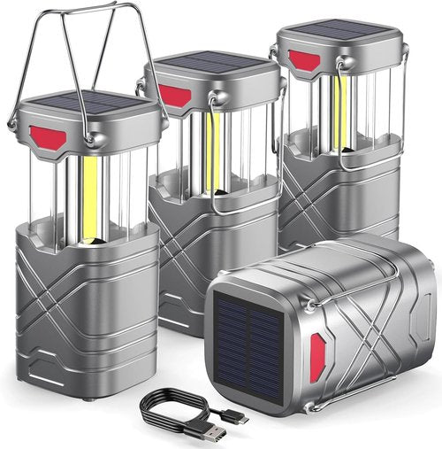 LETMY Rechargeable LED Camping Lanterns - 4 Pack Solar & USB Powered for Emergencies | Hurricane Ready