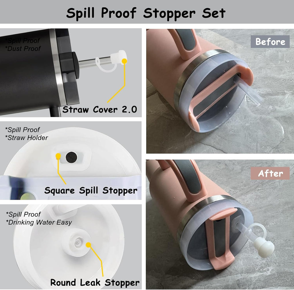 Stanley Cup Accessories Set - 3-Piece Silicone Spill-Proof Stopper & Straw Cover | Black 2.0