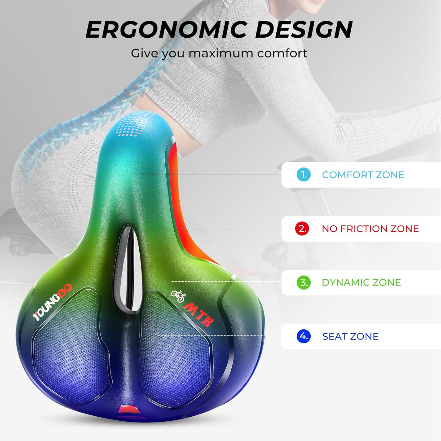 Youngdo Bike Seat - Comfortable Wide Gel Saddle for Road & Mountain Bikes | Breathable Design