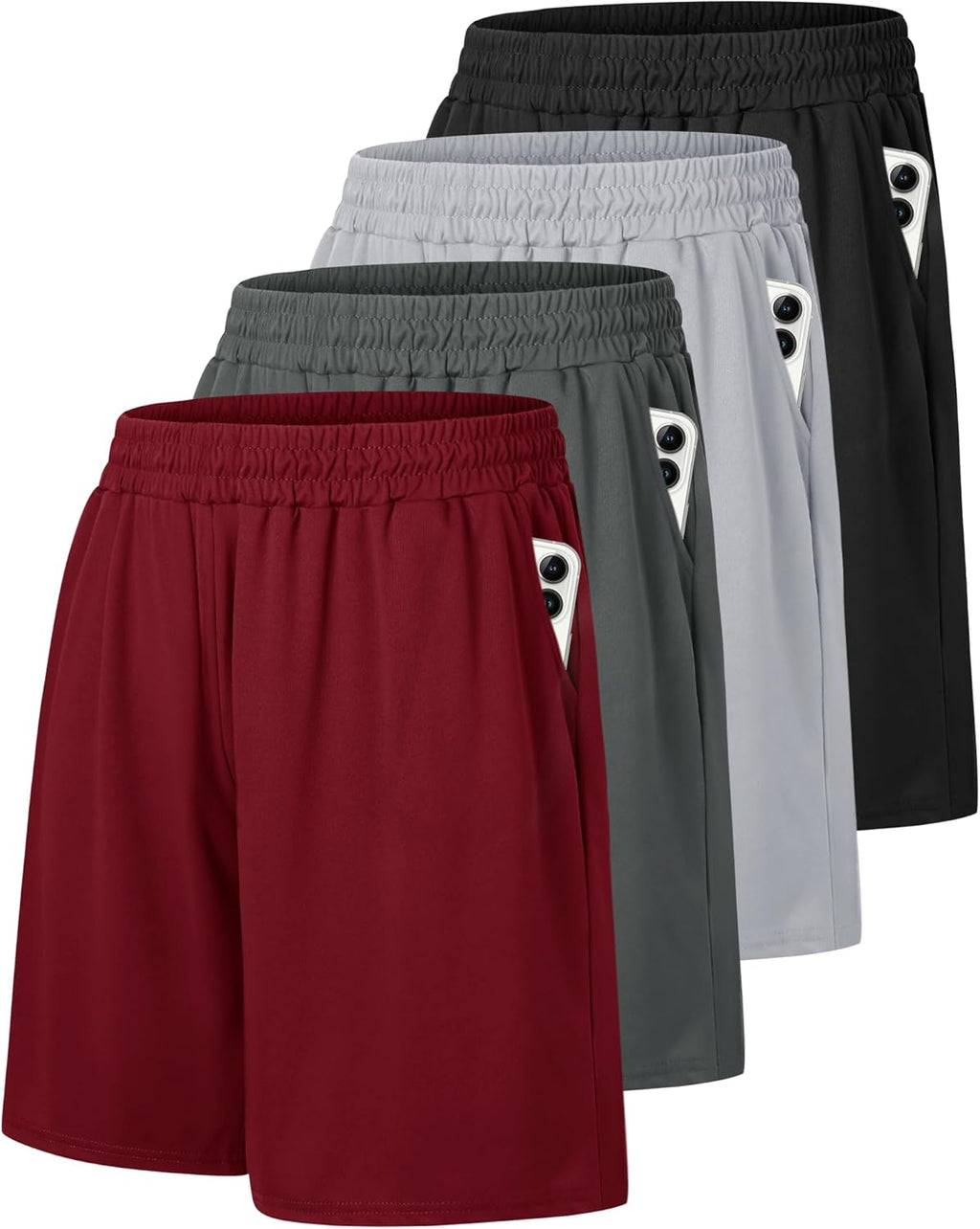 Skiennix Men's Gym Shorts - Quick Dry Basketball Athletic Shorts with Pockets | 4 Pack in Black