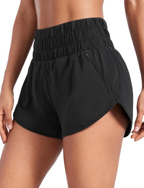 CRZ YOGA High Waisted Dolphin Running Shorts - Mesh Liner & Zipper Pocket for Women’s Gym Workouts