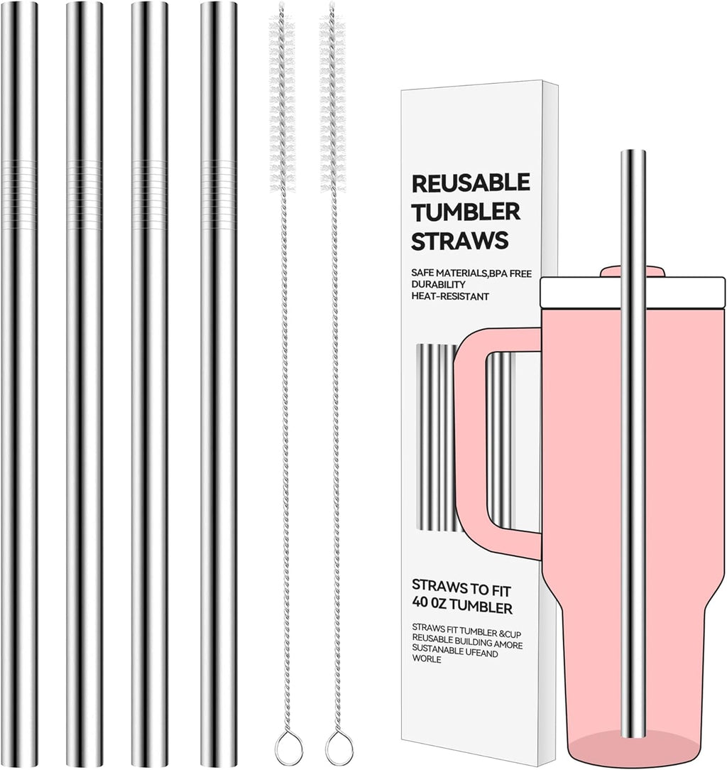 Skiennix Reusable Straight Straws - 4 Pack of 12.2" Stainless Steel Straws for Stanley & Owala Cups | Dishwasher Safe, Perfect for Iced Drinks