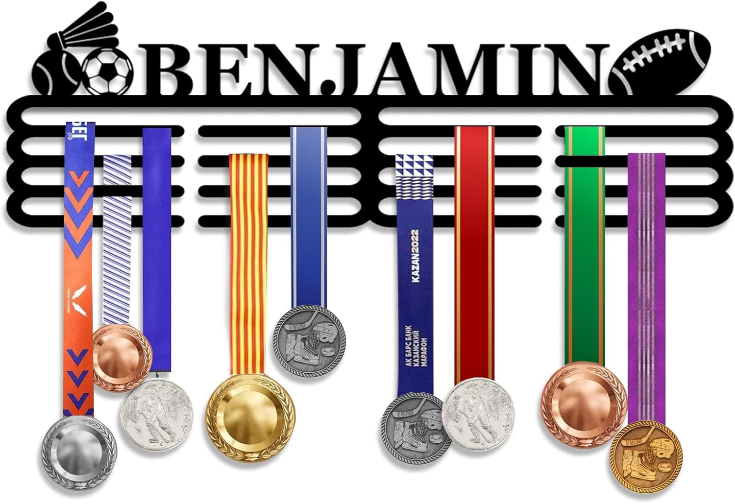Skiennix Personalized Medal Hanger Display - Custom Name Wall Mount Trophy Shelf | Tiered Award Rack for Sports