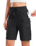 SANTINY Women's 7"/9" Lightweight Hiking Cargo Shorts with 5 Zipper Pockets Quick Dry Summer Long Travel Golf Short for Women (Black_L)
