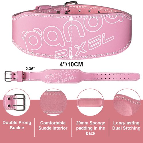Weight Lifting Belt, Pixel Panda Leather Gym Belt for Women, 10 Inches Padded Lumbar Support for Ladies Fitness Squat Deadlift Heavy Duty Cross Training Gym Powerlifting Workout