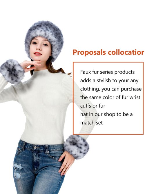 LA CARRIE Women's Faux Fur Hat for Winter with Stretch Cossack Russion Style(Gray Leopard Printed)