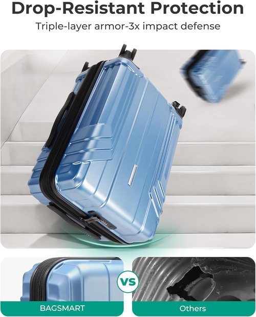 BAGSMART 20-Inch Expandable Carry-On Luggage - Lightweight Hard Shell, Airline Approved, Waterproof, Blue