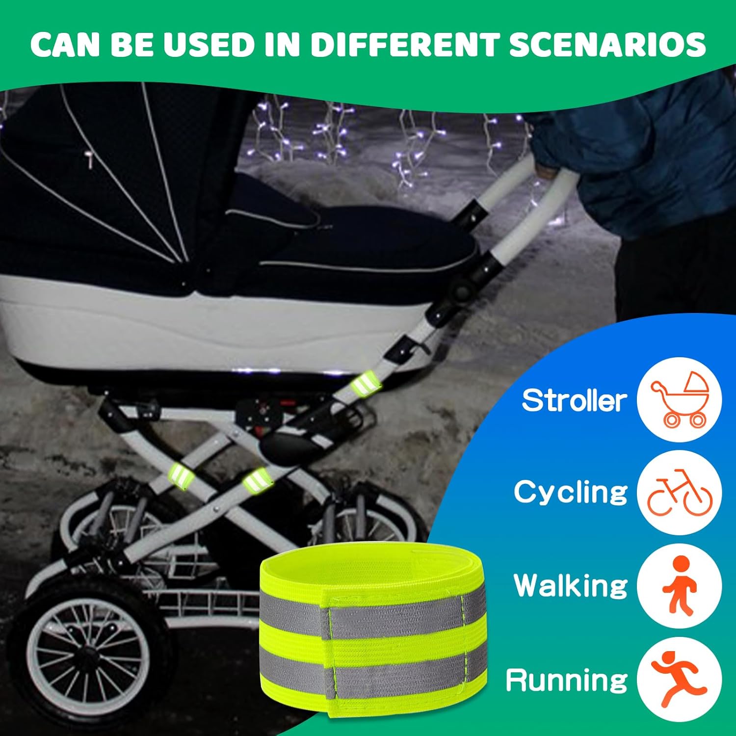 Skiennix Reflective Bands - High Visibility Elastic Reflectors for Strollers | 6-Pack for Night Safety