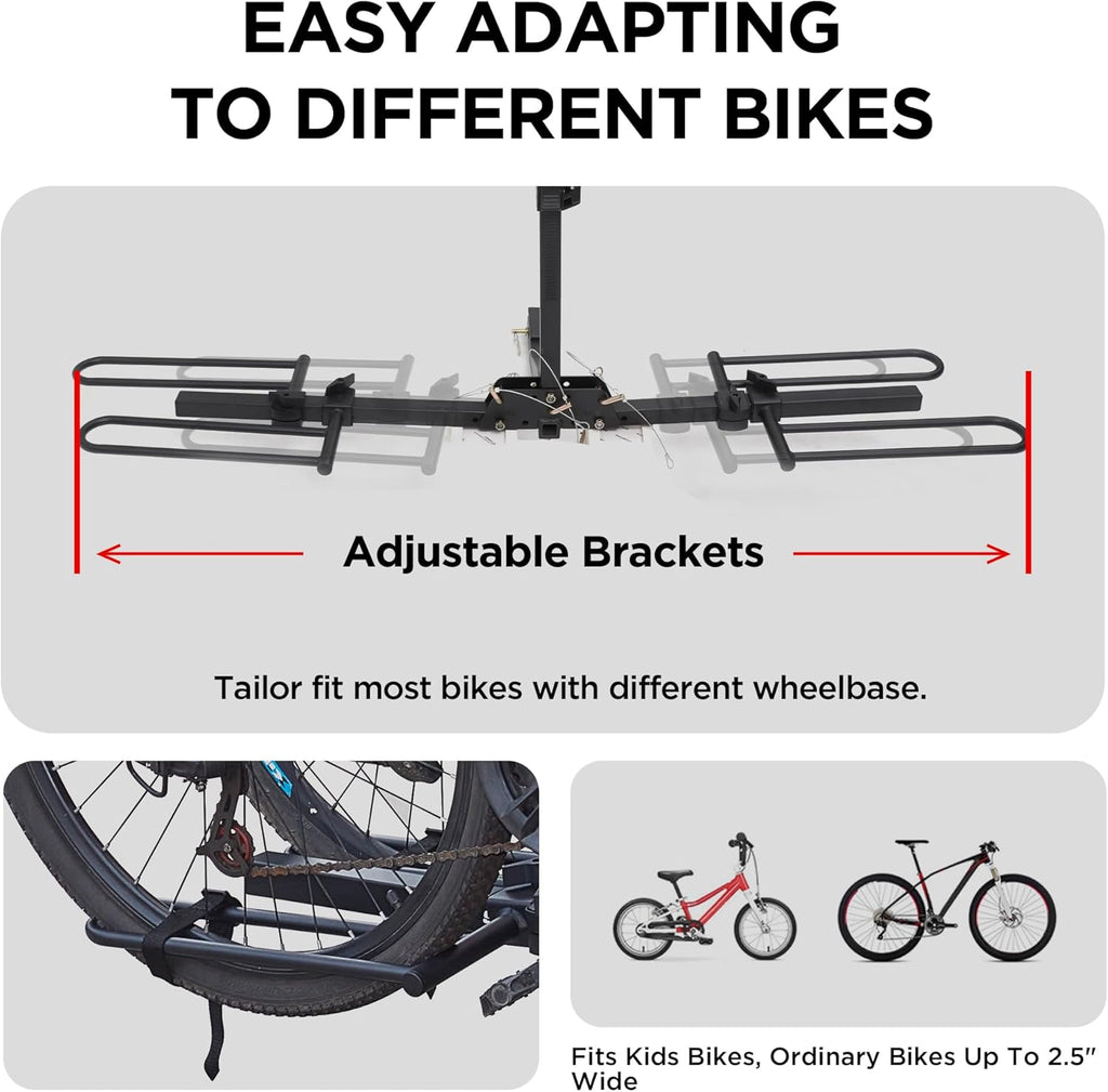 Young 2 Bike Rack - Foldable Hitch Mount Bicycle Carrier for Cars, SUVs & Trucks - 80 lbs Capacity