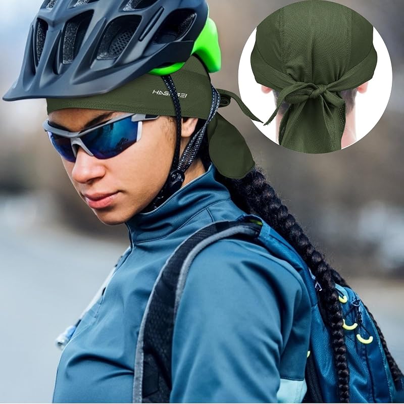 HASAGEI Army Green Cooling Do Rag Skull Cap Bandana for Men - Breathable Sweat-Wicking UV Shield