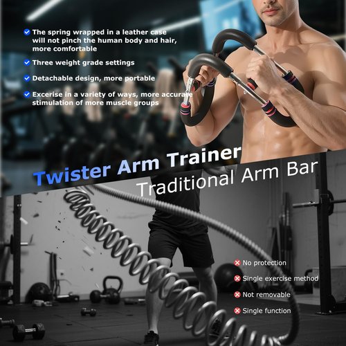 Twister Arm Trainer, 60-100lb Adjustable Chest Workout Equipment, Portable Power Twister Bar, Detachable Design, Arm Trainer for Men, Chest Trainer for Men, Shoulder Muscle Training, Fitness Anywhere