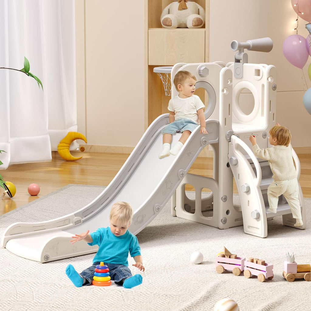 Skiennix 6-in-1 Toddler Playset - Versatile Slide with Basketball Hoop & Ring Toss | Indoor/Outdoor Fun
